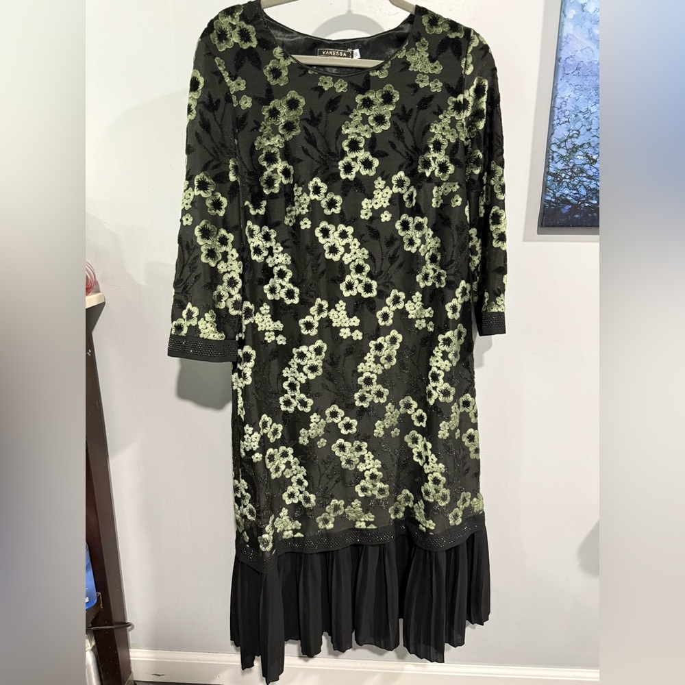 Floral Black and Green Dress